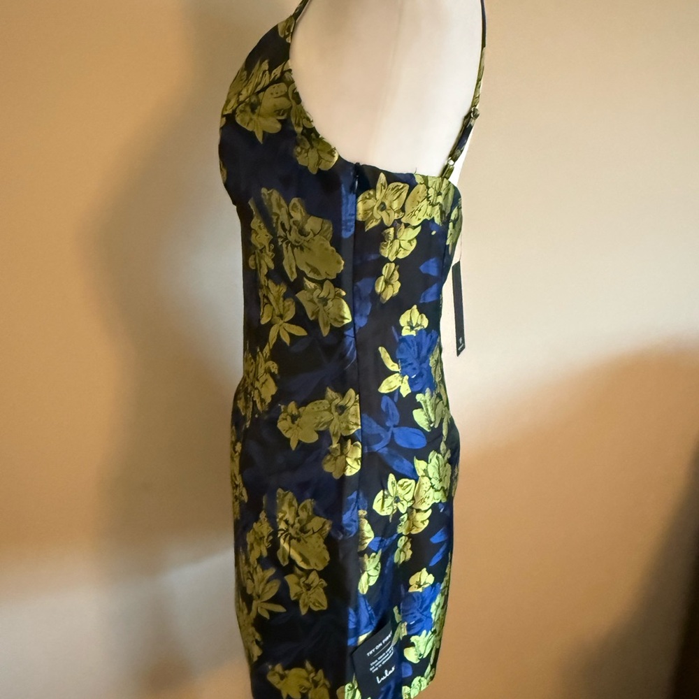 NWT Lulu’s black and blue floral jacquard mini dress sz s - Picture 9 of 11